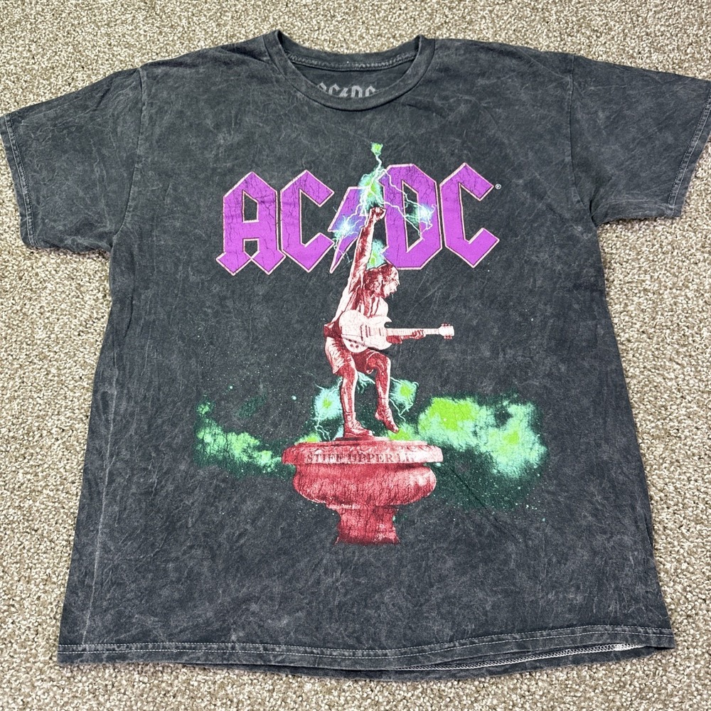 AC/DC Band Shirt Mens Small Stiff Upper Lip Tour 2000 Acid Wash Rock Adult Large
